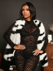 SHEIN SXY Graphic Pattern Fluffy Vest Coat