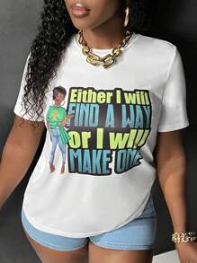 Slaydiva Slogan & Figure Graphic Tee - White - View 1