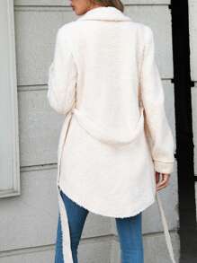 SHEIN Clasi Lapel Neck Belted Teddy Coat