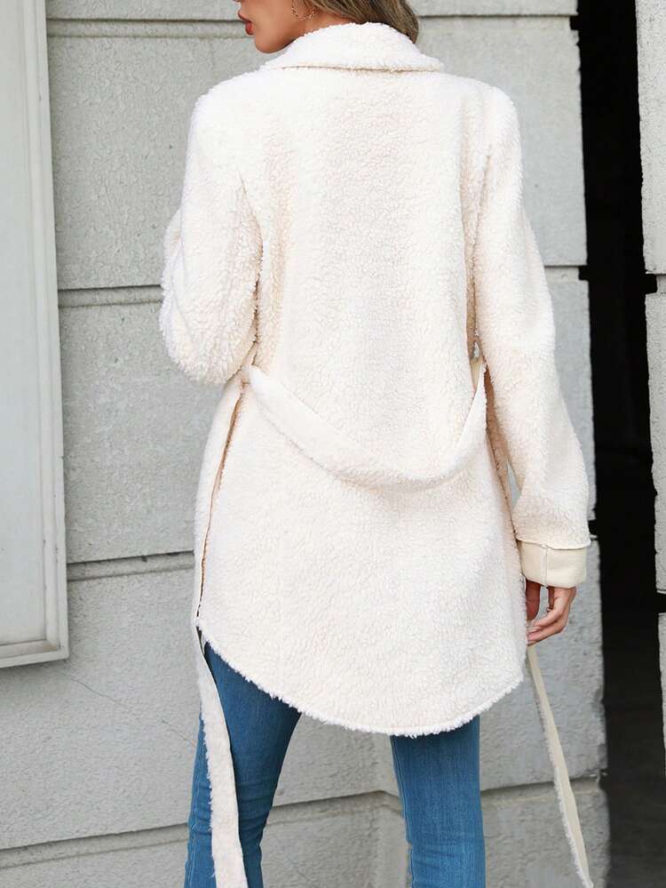 Lapel Neck Belted Teddy Coat