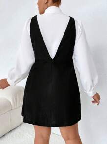 Calvaya Plus Double Breasted Dual Pocket Overall Dress Without Blouse - Black - View 2