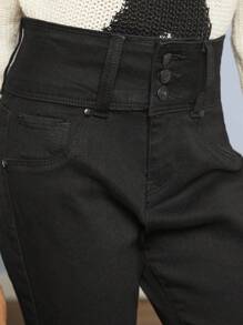 Tween Girl Slant Pocket Jeans - Black - View 4