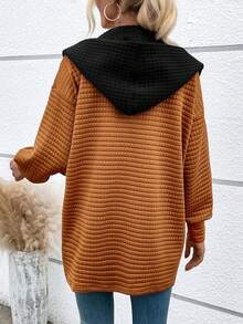 SHEIN Frenchy 雙色落肩袖連帽開門襟外套 - 卡其色 - 查看 2