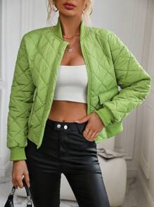 Chiquease Áo khoác chần bông có túi khóa kéo có đệm Quần áo mùa đông - màu xanh lá - Xem 1