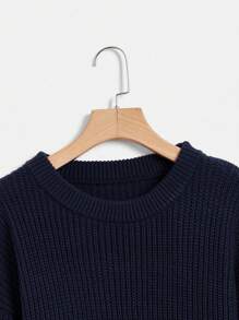 SHEIN VCAY Floral Embroidery Drop Shoulder Sweater - Royal Blue - View 4