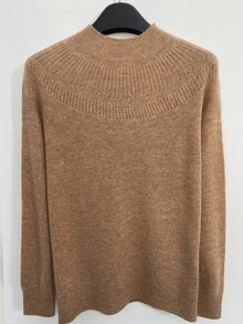 Jersey De Lana De Cuello Alto Semitransparente De Marca Original - Bronce - Ver 4