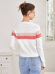 SHEIN EZwear Striped Pattern Raglan Sleeve Cardigan - White - View 2