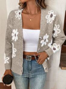 EMERY ROSE Cárdigan con botones y estampado floral, tops de manga larga