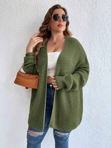 SHEIN Essnce 1pc Plus Size Drop Shoulder Cardigan - Green - View 6