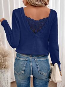 SHEIN Frenchy Jersey con encaje de cuello V - azul real - Ver 6