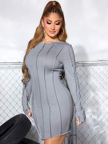 SHEIN SXY Chất rắn Đường may Chi tiết Váy bodycon - Xám - Xem 4