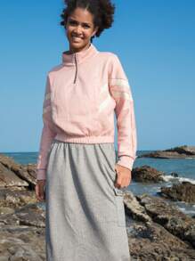 In My Nature Sweatshirt mit Kontrast Streifen, halbem Reißverschluss, Outdoor - Blau - Übersicht 4
