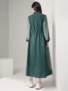 Mulvari Vestido camisero de dos tonos de cintura con cordón - Verde - Ver 2
