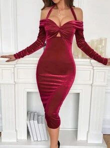 SHEIN Privé Vestido ajustado girante delantero de cuello halter de espalda abierta