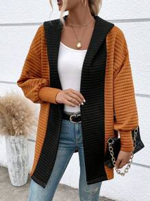 SHEIN Frenchy 雙色落肩袖連帽開門襟外套 - 卡其色 - 查看 1