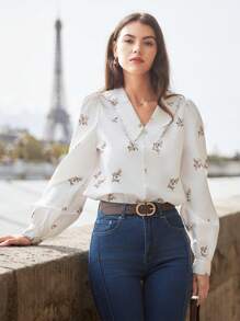 SHEIN Frenchy 印花燈籠袖襯衫