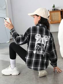 SHEIN 女大童格紋印花字母圖案落肩袖襯衫 - 黑與白 - 查看 1