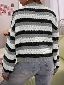 SHEIN Qutie Chất rắn Thả vai Dệt kim chấm bi Áo len - Xám - Xem 2