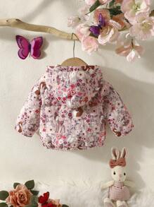 SHEIN Đứa bé gái In hoa áo có mũ Áo khoác - Nhiều màu - Xem 2