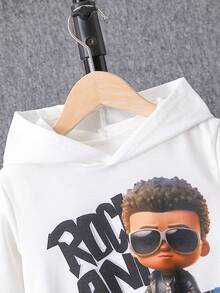 SHEIN 男小童標語圖案連帽衫和運動褲 - 黑與白 - 查看 6