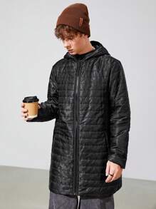 SHEIN 青少年男孩拉链连帽棉服外套 - 黑色 - 查看 4