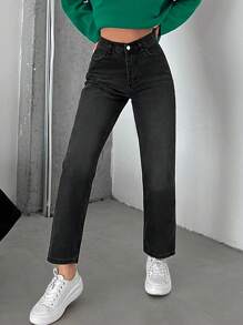Solid Straight Leg Cropped Jeans