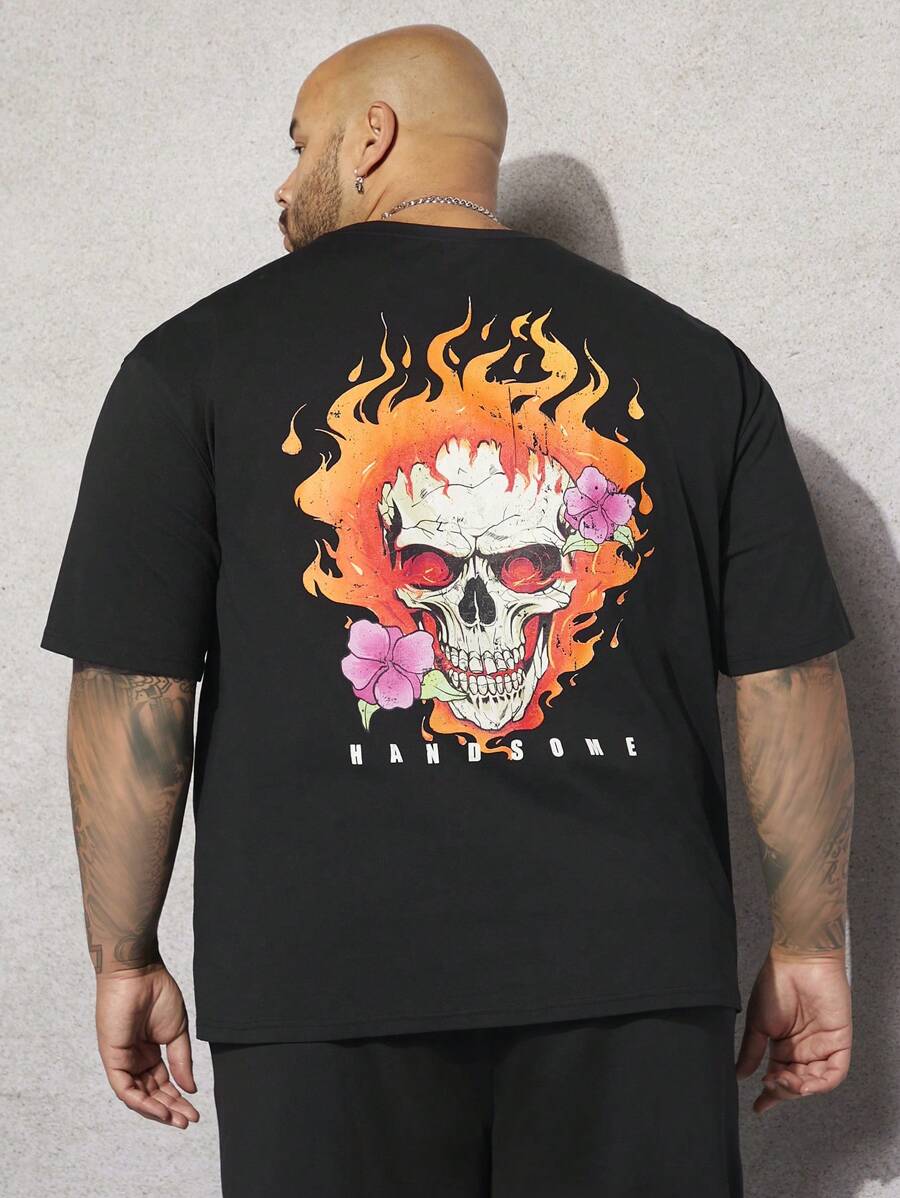 Manfinity RebelGame Men Plus Skull & Floral Print Tee - Black - View 1