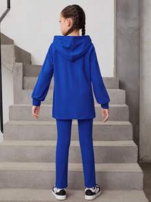 Cô gái Tween Thư được vá Tay Raglan áo có mũ Áo & Viền chia cắt Quần - Nhiều màu - Xem 3