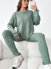 SHEIN EZwear Chất rắn Áo thun Thả vai & Xà cạp - Màu xanh Bạc hà - Xem 6