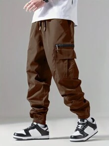 Men's Lightweight Casual Zipper Pocket Drawstring Waist Jogger Pants, Spring/Summer - Brown - View 1