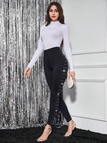 SHEIN Clasi Rhinestone Detail Leggings - Black - View 3