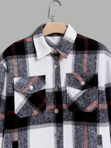 GENKIRA Plaid Print Flap Pocket Overcoat - Black - View 4
