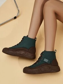 男女時尚運動靴,運動鞋,全季短筒靴,滑板鞋,單車鞋,籃球鞋,女士秋冬戶外高筒運動鞋,旅行必備,女士厚底踝靴,靴墊拖鞋 - 墨綠色 - 查看 7