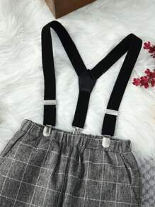 SHEIN Young Boy Plaid Print Suspender Pants - Multicolor - View 7