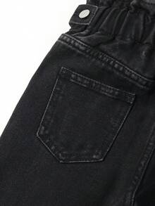 女小童紙袋腰蘿蔔牛仔褲 - 黑色 - 查看 5