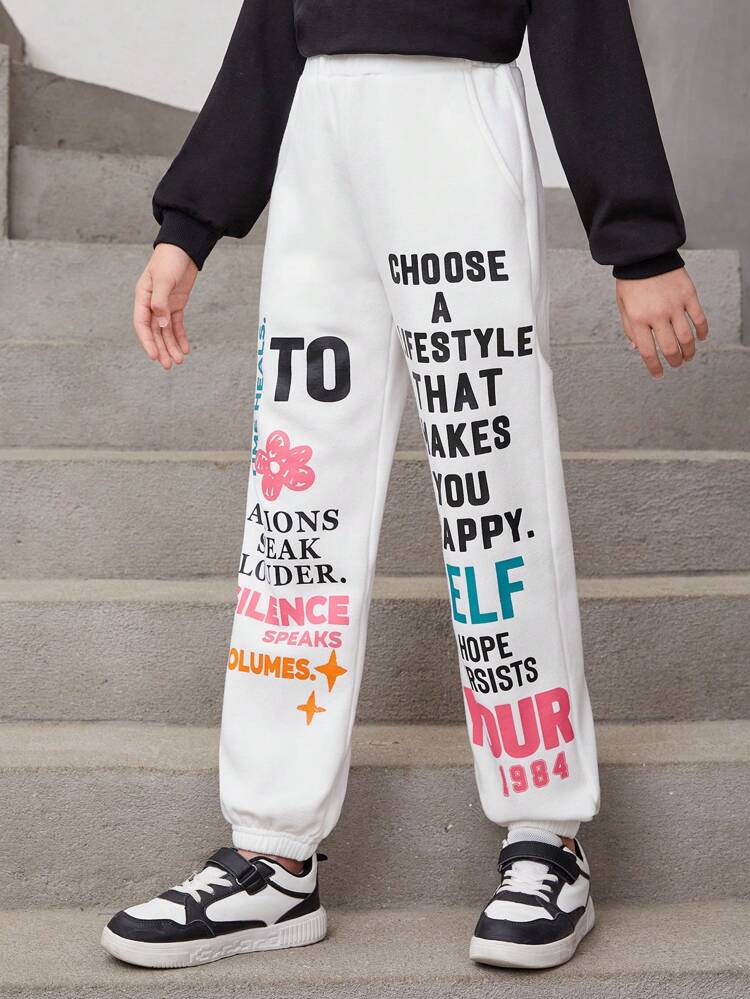 Adolescent Fille Pantalon De Survêtement Graphique De Slogan