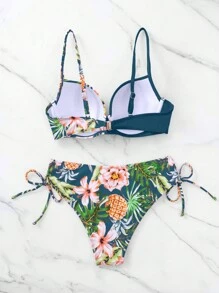 Swim Lushoire Summer Beach Tropical Print Push Up Bikini Set - Multicolor - View 5