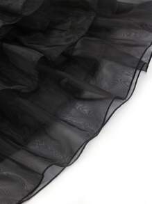 Black Elegant Vintage Young Girls Halloween Mesh Ruffle Hem Dress, Durable Fabric, Suitable For Halloween Costume, Stage Performance, Role Play, Cosplay, Halloween Dress - Black - View 8