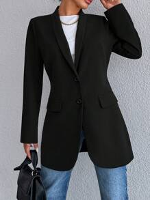 EURMUSE Solid Single Breasted Blazer & Jeans - Black - View 1