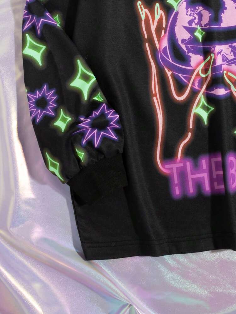 Tween Girl Letter & Hand Graphic Reflective Pullover