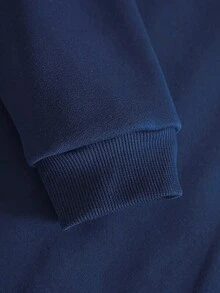 男士標語圖案袋鼠口袋束口帽衫 - 藏蓝色 - 查看 3