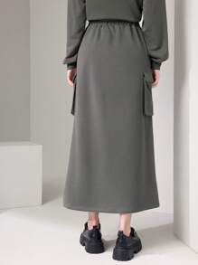 Seusyu 翻蓋口袋開衩短裙 - 灰色 - 查看 6