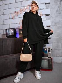 Mulvari Ensemble de tenue de voyage 2 pièces Femme, sweat-shirt à capuche avec emmanchures tombantes et fente au bas, cordon de serrage, et pantalon de survêtement