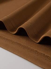 Manfinity Homme 男士撞色格纹印花 Polo 衫，秋季款，长袖上衣 - 棕色 - 查看 3