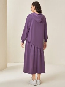 Mulvari Đồ họa Khẩu hiệu Xù Hoa Sen Dây rút Đầm có mũ - Màu tím - Xem 2