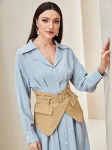 Mulvari 西裝領前紐扣襯衫洋裝附緊身胸衣 - 水鴨藍 - 查看 6