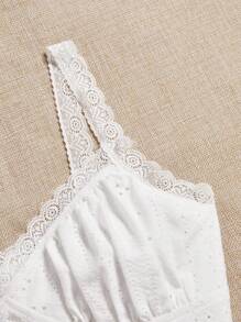 Soleia Lace Trim Ruched Bust Split Hem Cami Top - White - View 6