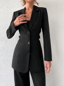 EURMUSE Lapel Collar Single-breasted Blazer With Back Hollow Out Design - Black - View 2