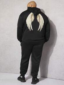 GENTILAND Men Plus Wings Print Hoodie - Black - View 5