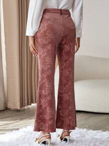 SHEIN Privé 花卉圖案提花喇叭褲 - 彩色 - 查看 4